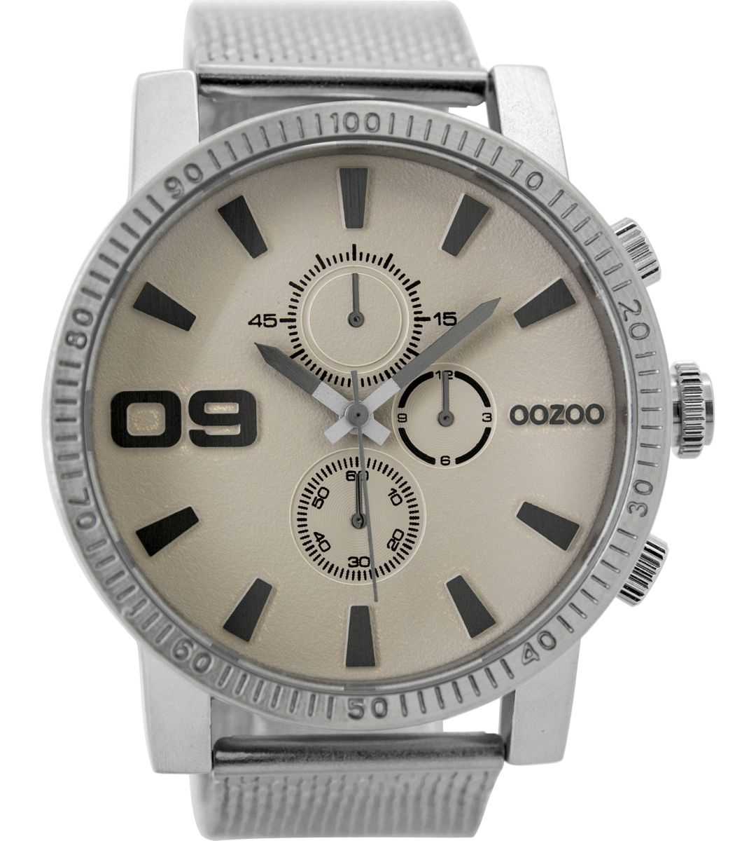 Oozoo XXL Herrenuhr C9436 - silberfarben/taupe - Meshband - 50 mm