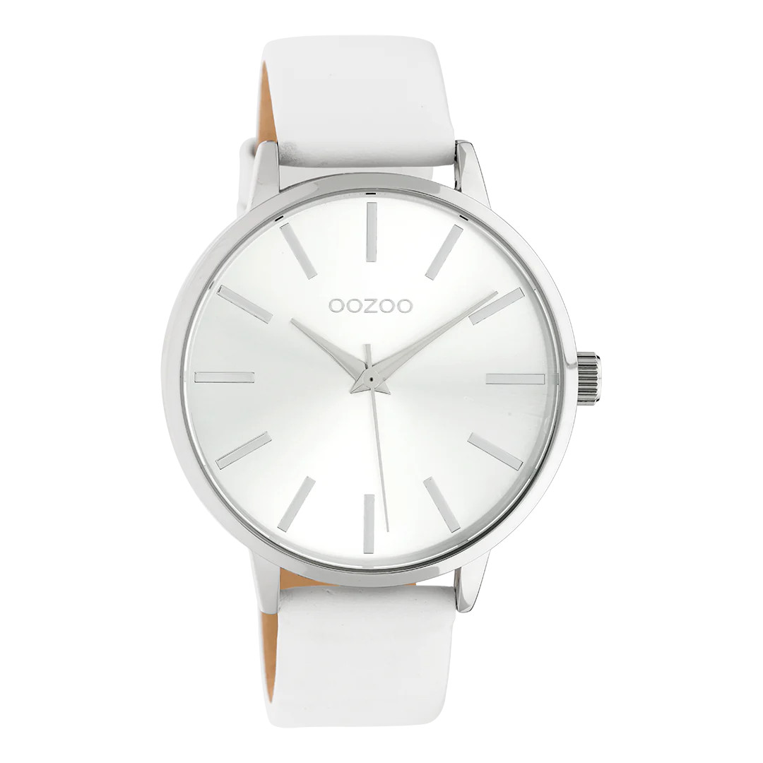 Oozoo Damenuhr C10610 Silbern Lederband Weiss 42 mm