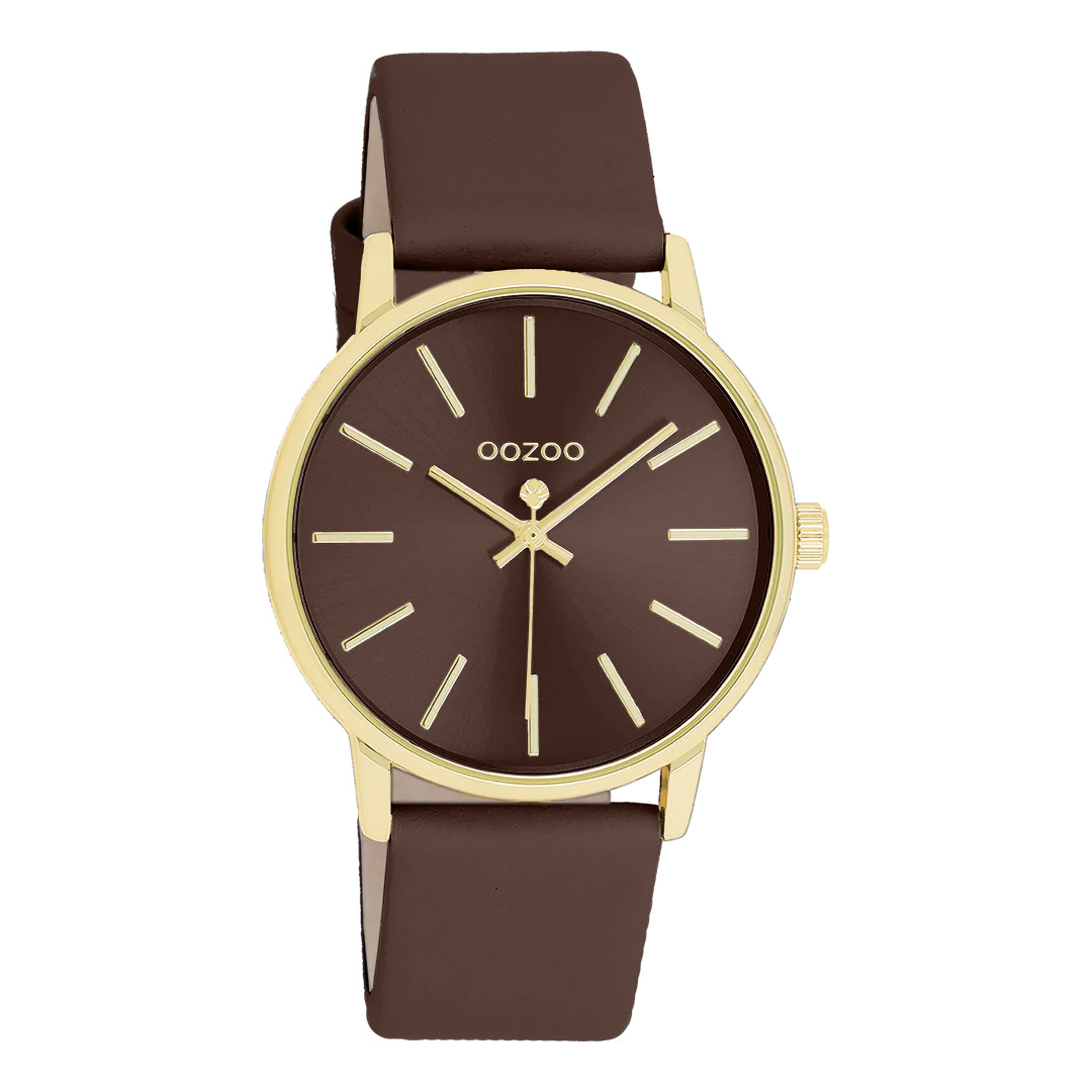 Oozoo Damenuhr C11655 IP-Gold Lederband Schokobraun 36 mm