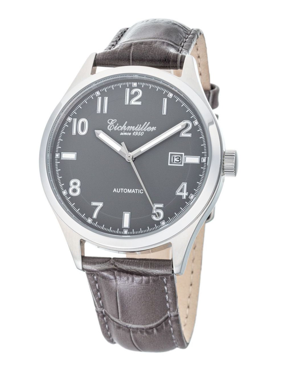 Eichmüller Automatikuhr RE7041 Grau Lederband Graubraun 41 mm