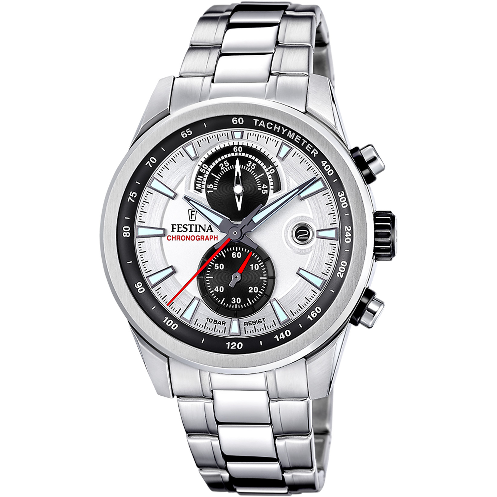 Festina Chronograph F20694-1 Weiss Edelstahlband 44 mm