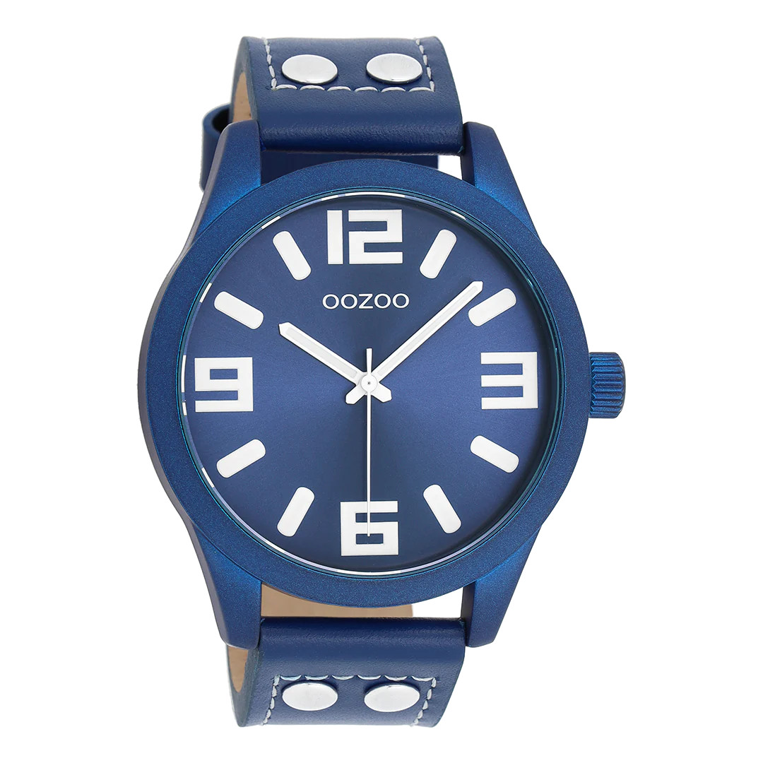 Oozoo Basic Line Armbanduhr C1092 Blau Lederband 46 mm