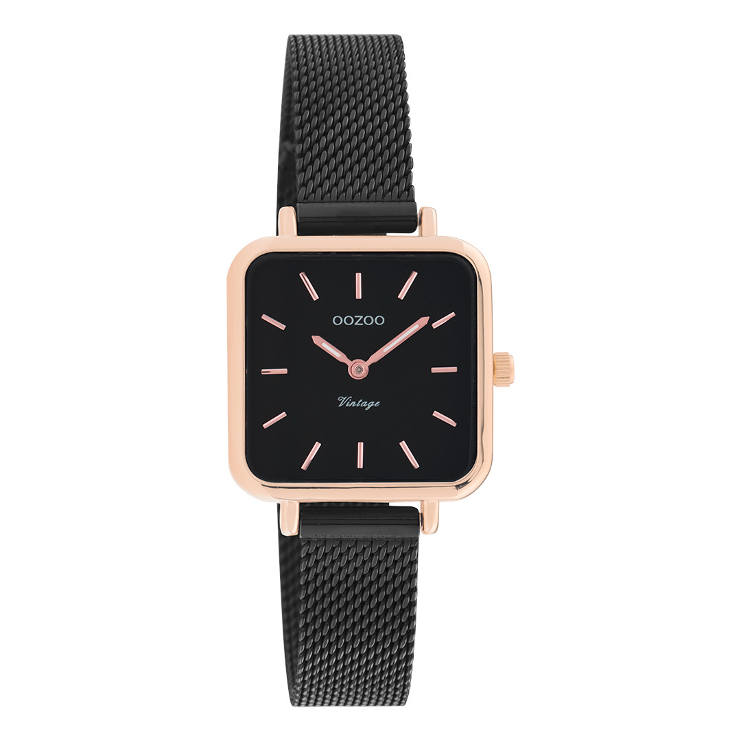 Oozoo Vintage Damenuhr C20265 Rosé Milanaiseband Schwarz 26x26 mm