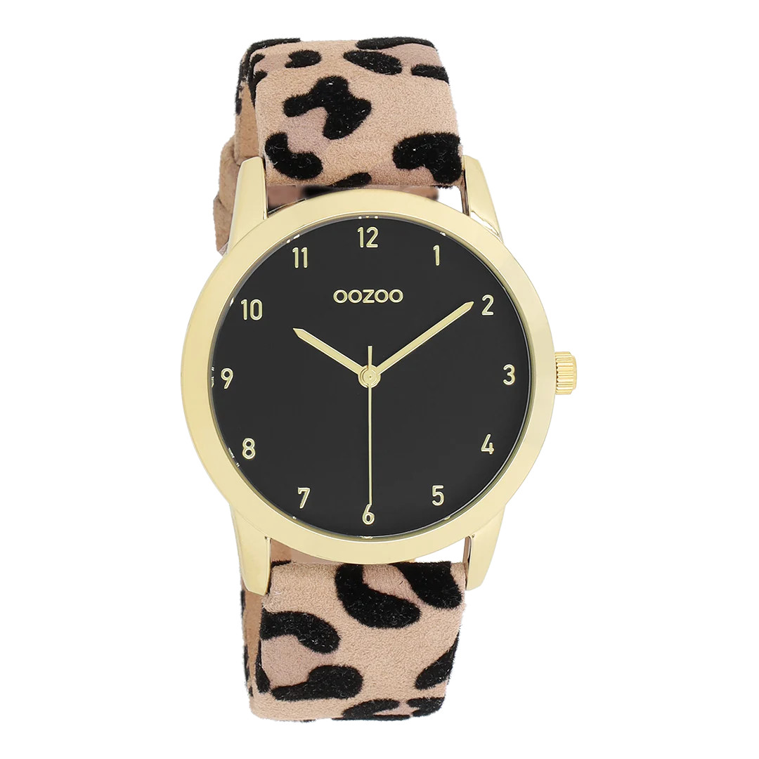 Oozoo Damenuhr C11373 IP-Gold/Schwarz Lederband Taupe 38 mm