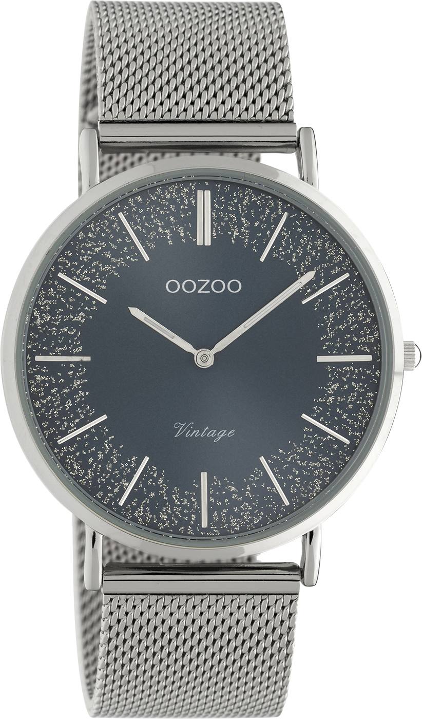 Oozoo Vintage Damenuhr C20134 Blau Glitzer-ZB Milanaiseband 40 mm