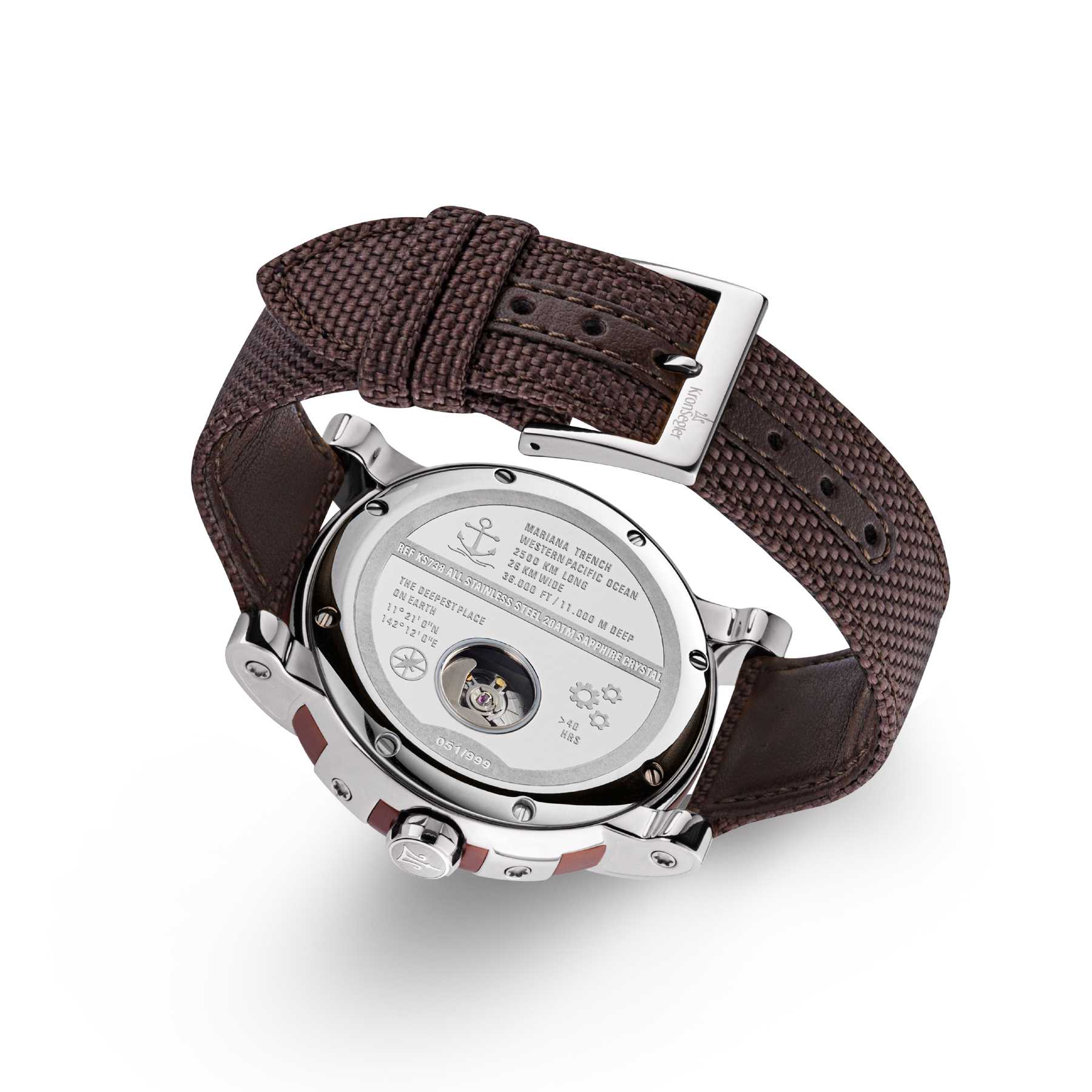 Kronsegler Mariana Trench KS738st-br Automatikuhr PU-Nylonband 46 mm Rückseite