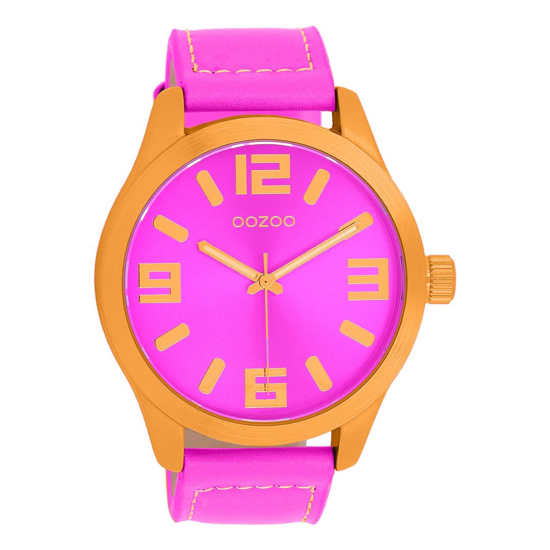 OOZOO XXL Armbanduhr C11650 – Orange & Pink Damen 46 mm Lederband